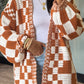 Checkered Open Front Long Sleeve Cardigan