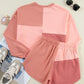 Color Block Round Neck Top and Shorts Set