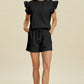 Double Take Full Size Texture Round Neck Ruffle Sleeve Top and Shorts Set