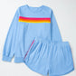 Full Size Contrast Striped Round Neck Top and Shorts Set