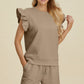 Double Take Full Size Texture Round Neck Ruffle Sleeve Top and Shorts Set