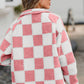 Checkered Snap Down Long Sleeve Teddy Jacket