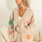 BiBi Flower Embroidery Open Front Cardigan