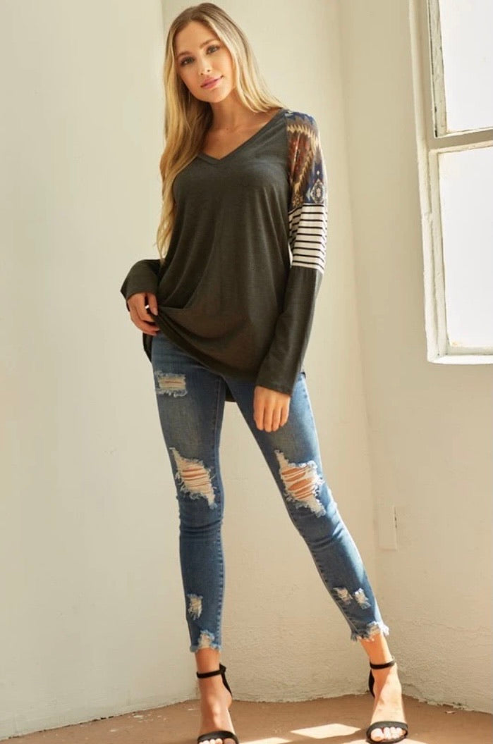 Stripes and Aztec Long Sleeve top